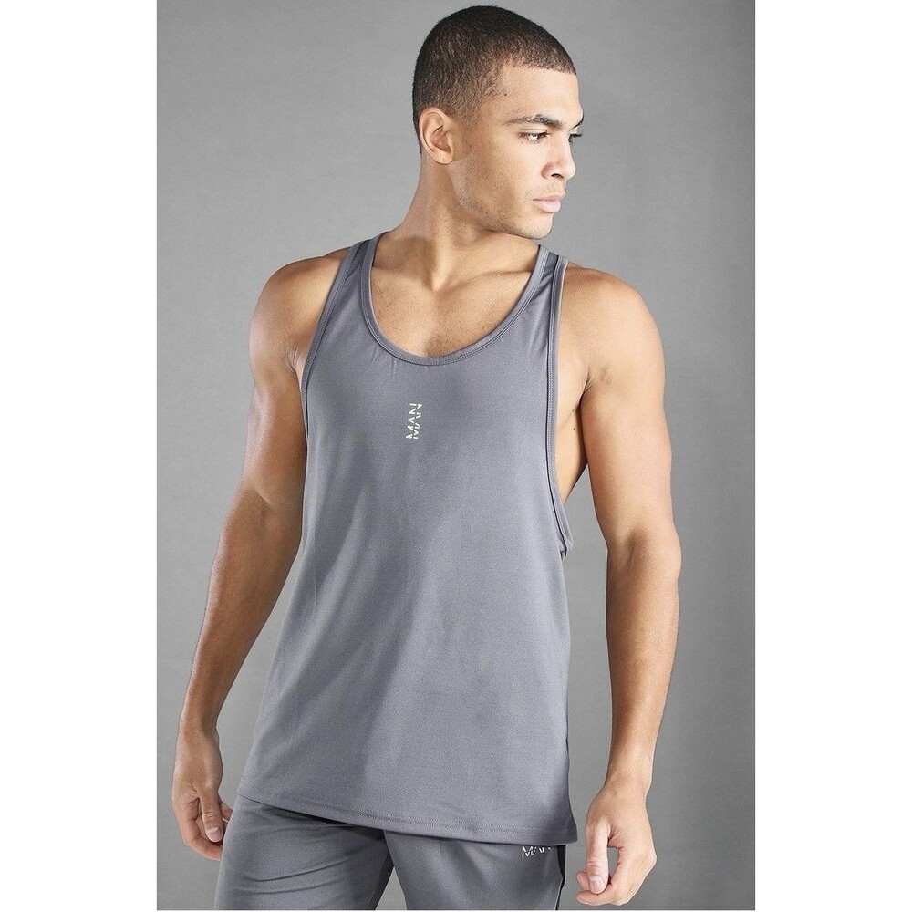 Boohoo Man Active Racer Men's Gray Tank Top 100% Polyester Size L‎